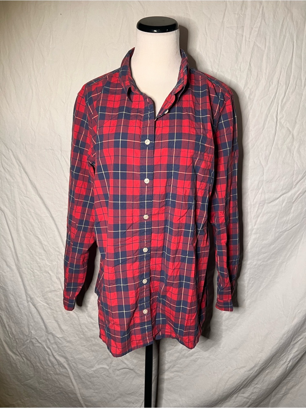 L.L. Bean. Red and Navy Plaid Button-Up Shirt